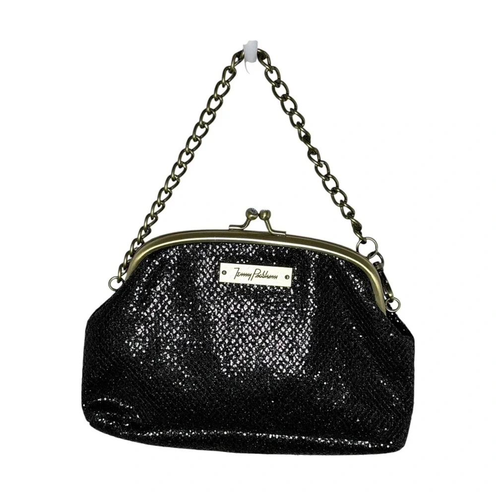 Jenny Packham Boudoir Clutch Women's Small Black Glitter Evening Bag‎